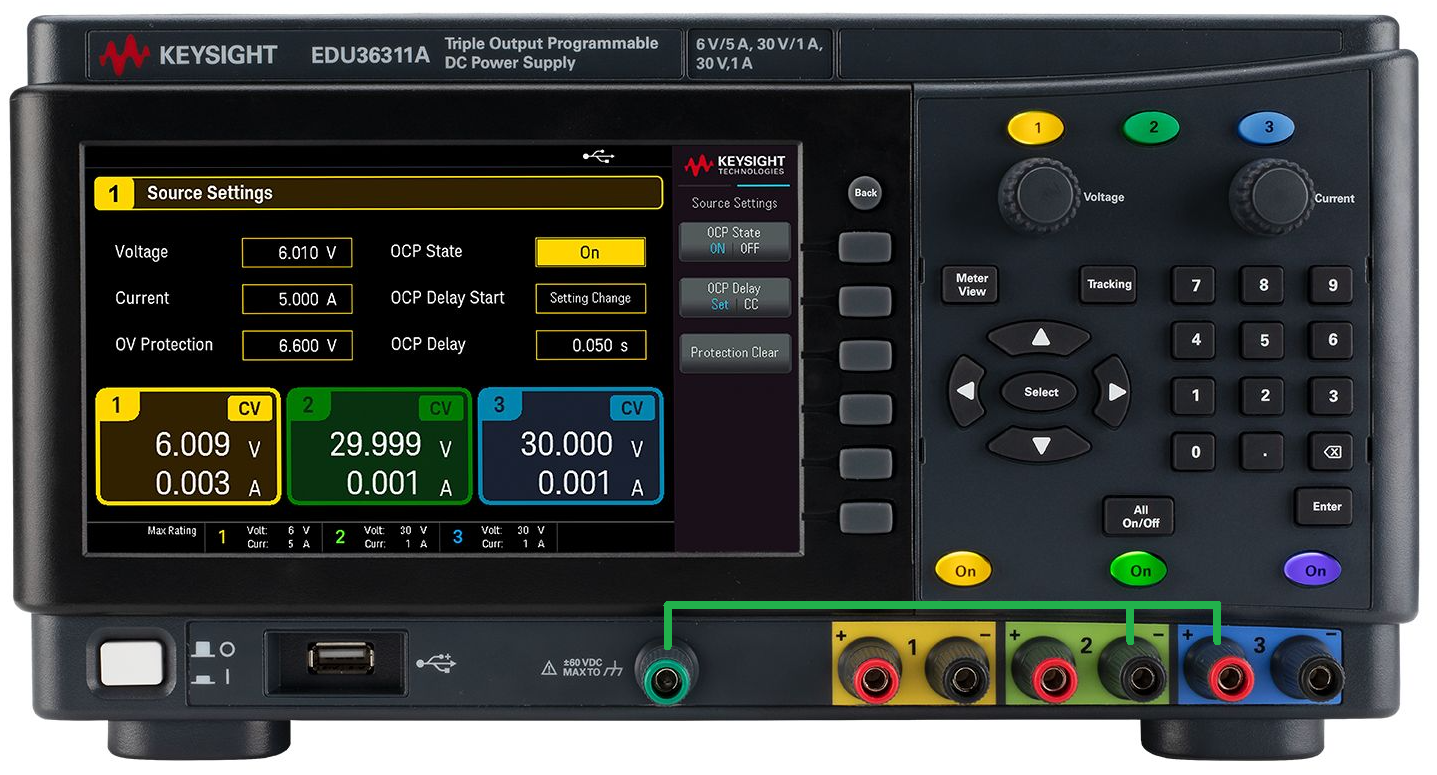 Keysight EDU36311A DC power supply connections