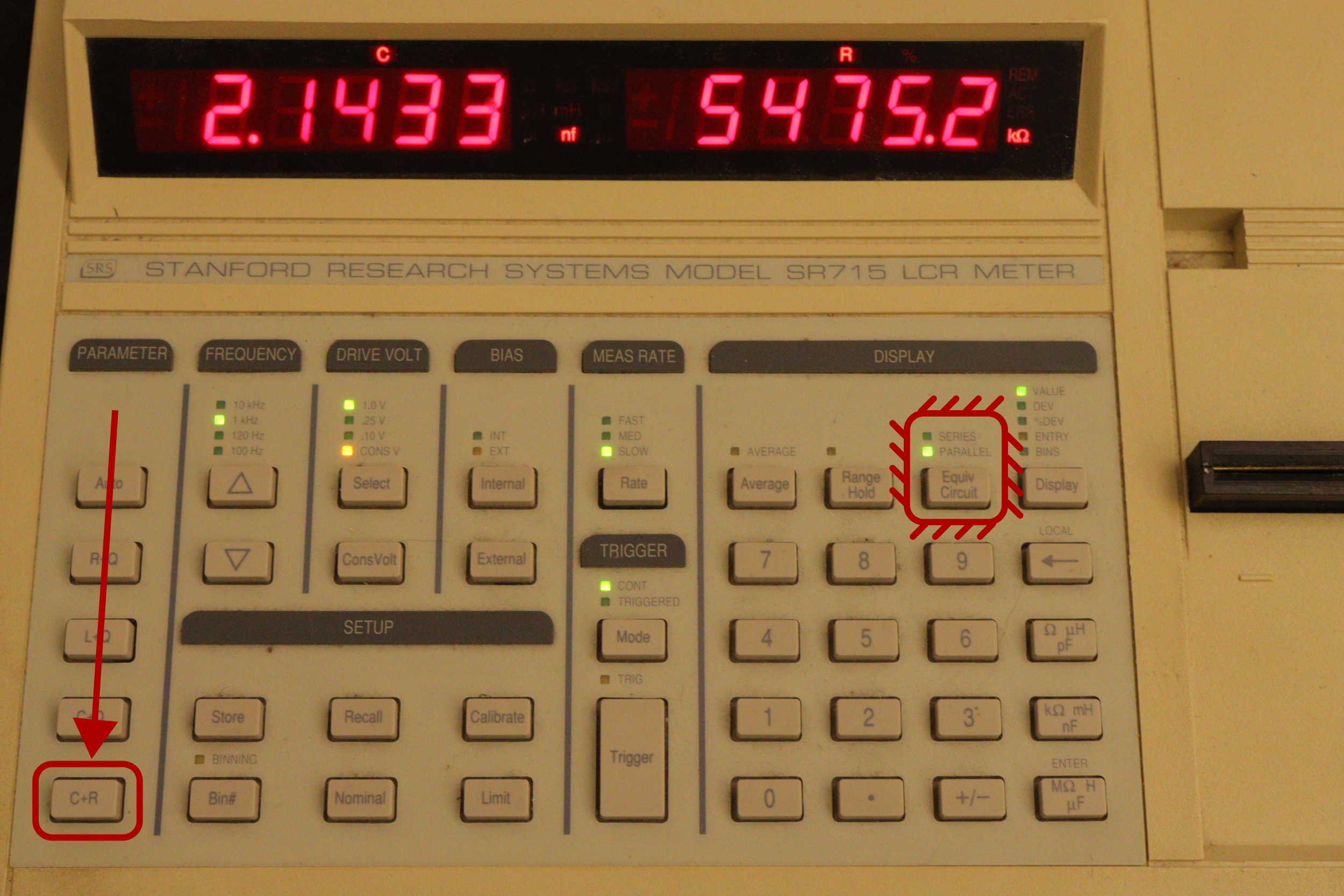 When you measure your capacitor, make sure the PARAMETER is set to C+R and the Equiv Circuit is set to PARALLEL