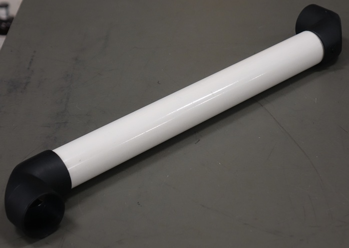 A two-foot-long tube with rotatable right-angle pipe fittings at each end.