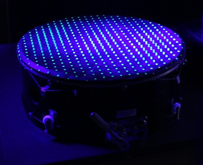 Drum membrane showing a third standing wave pattern with different diagonal stripe symmetry
