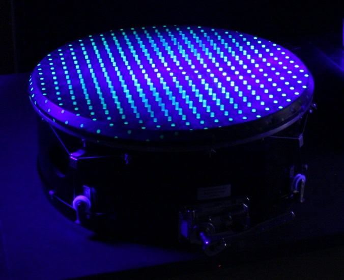 Drum membrane showing a different standing wave pattern with slightly different stripe orientation