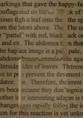 Close-up of printed text with a prism placed over it, showing the text under the prism displaced laterally compared to adjacent text